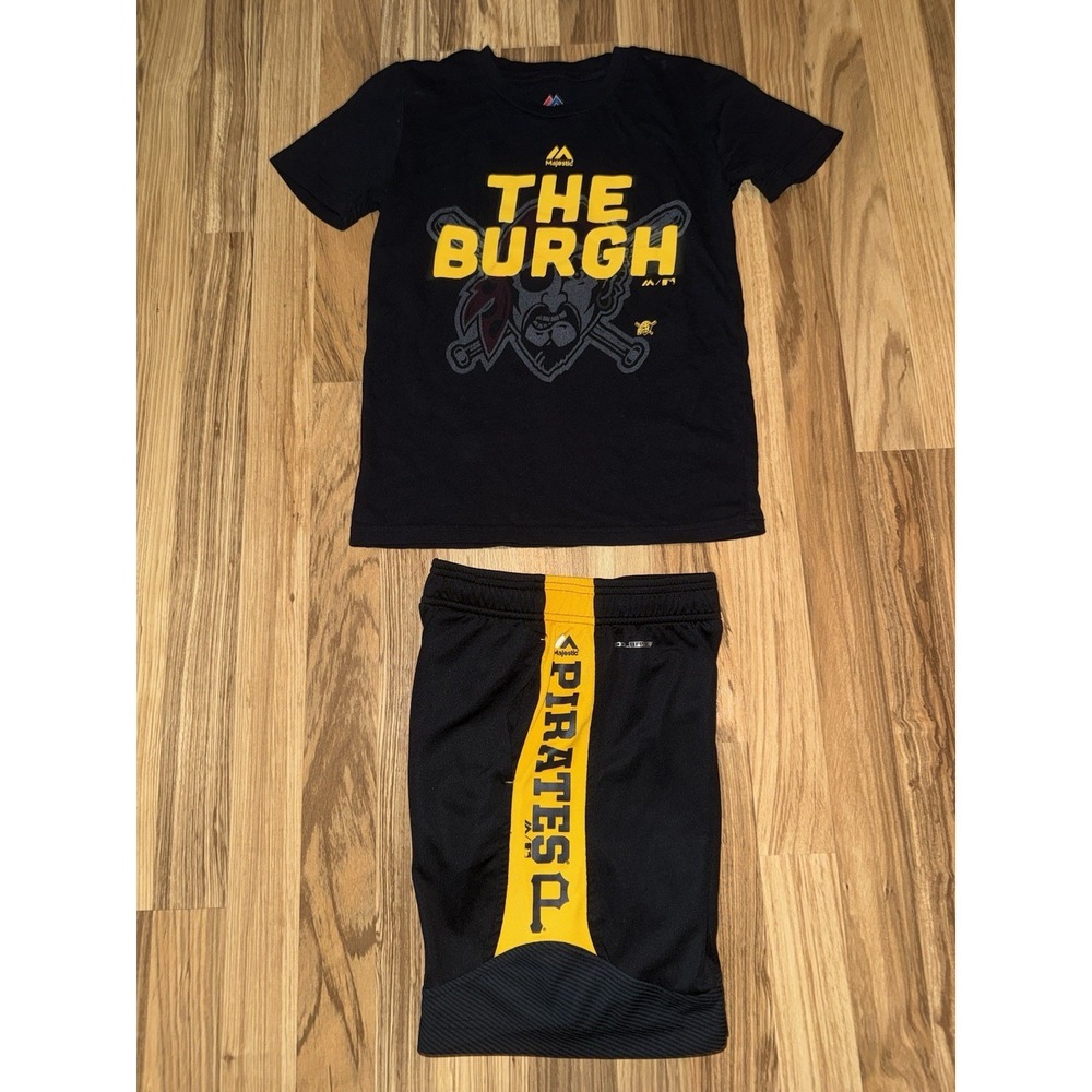 Majestic Pittsburgh Pirates Boys Sz Small 8 Outfit Cotton T-shirt Dri-fit Shorts